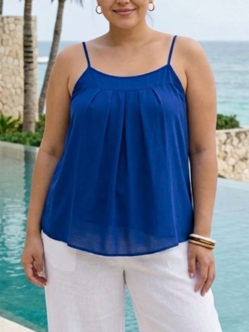 Hibelle Royal Blue Pleated Chiffon Cami Tank Top XXL